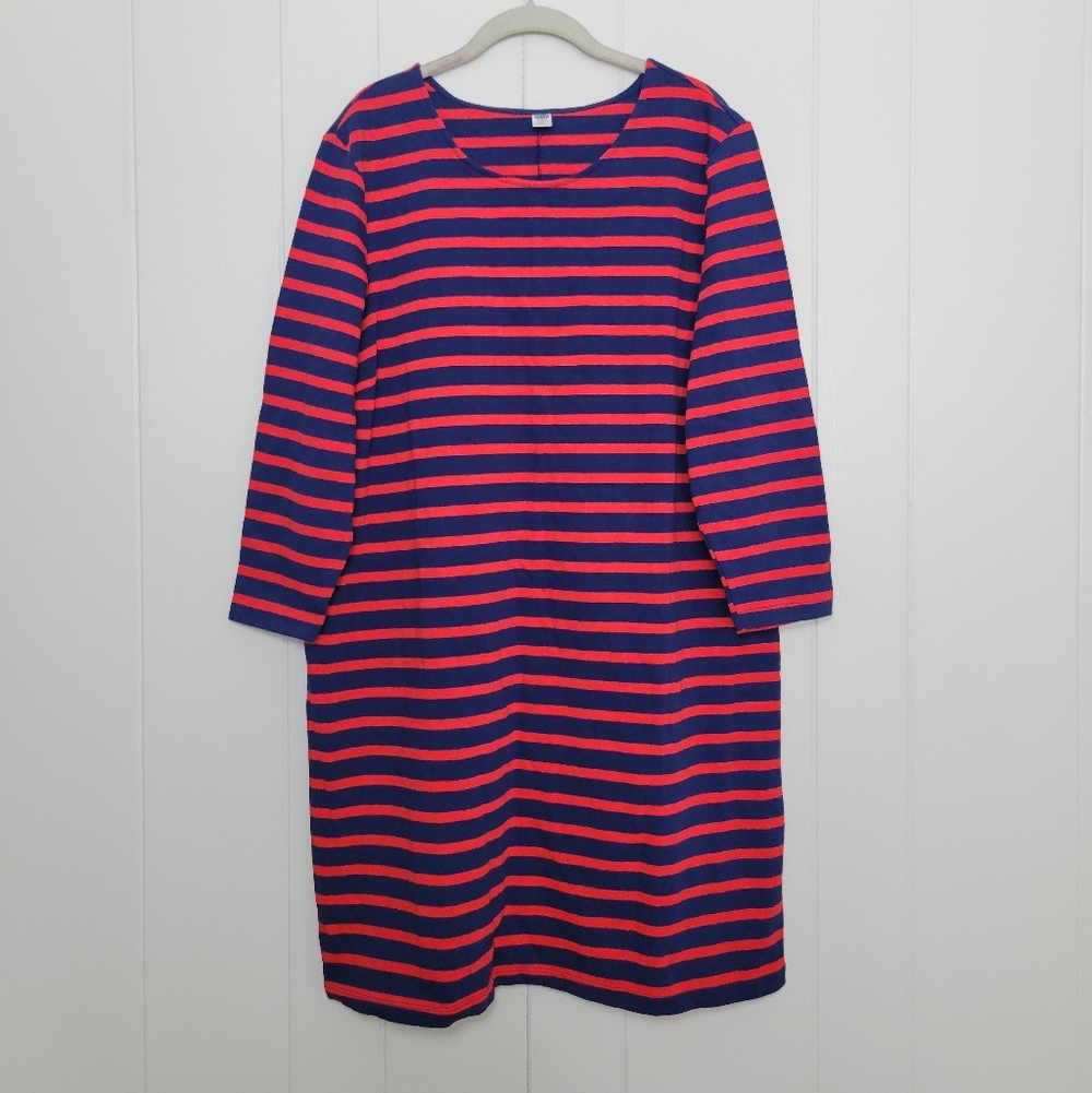 NWT Old Navy Long Sleeve Heavy Knit Dress Striped 100% Cotton Navy Blue & Red XL